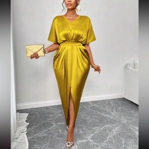 Elegant Yellow Cocktail Maxi Dress
